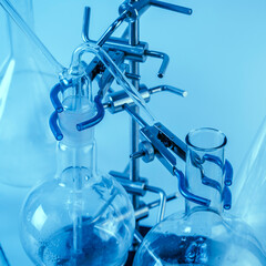 Empty flasks. Laboratory analysis equipment. Chemical laboratory, glassware test-tubes.