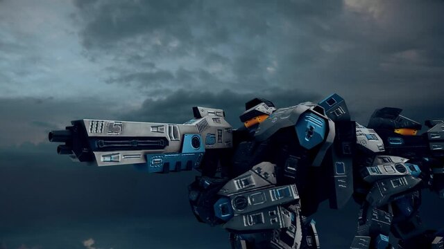 Fighter Robots in a war 02. High quality 4k footage