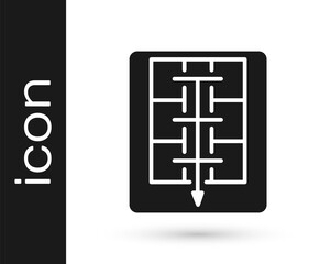 Black Evacuation plan icon isolated on white background. Fire escape plan. Vector.