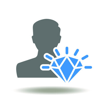 Man With Shiny Diamond Vector Icon. Lifetime Value Symbol. CLV Illustration.