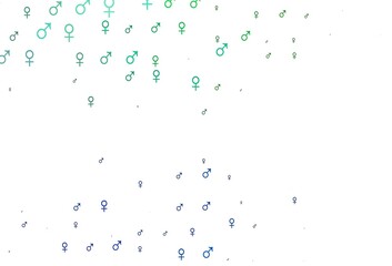 Light blue, green vector pattern with gender elements.