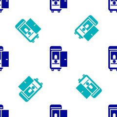 Blue Toilet in the train car icon isolated seamless pattern on white background. Vector.