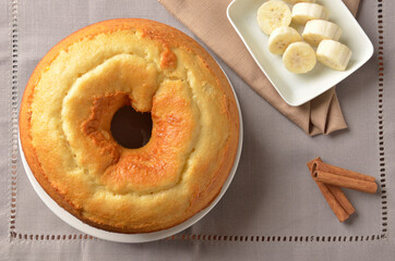 banana cake with cinnamon top view