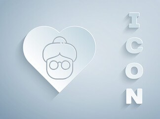 Paper cut Grandmother icon isolated on grey background. Paper art style. Vector.