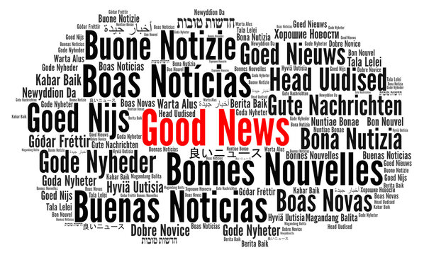 Good news word cloud concept in different languages