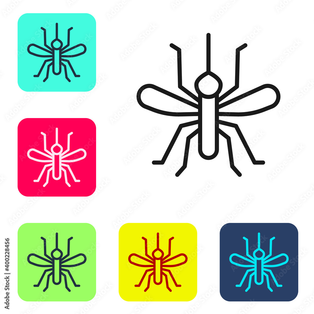 Poster black line mosquito icon isolated on white background. set icons in color square buttons. vector.