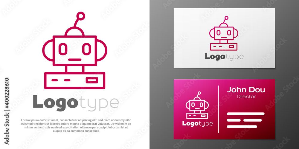 Poster logotype line robot toy icon isolated on white background. logo design template element. vector.