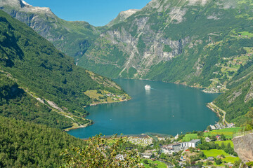 Norwegian fjords, Norway, Geiranger sea view. Mountain natural picturesque landscape.