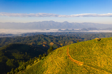 Aerial view of mountain range in countryside of Tak Thailand