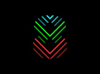 8 number font logo with rgb color. Dynamic split red, green, blue color on black background. For social media,design elements, creative poster, brand label and more