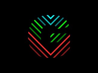 G letter font logo with rgb color. Dynamic split red, green, blue color on black background. For social media,design elements, creative poster, brand label and more