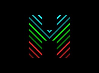 H letter font logo with rgb color. Dynamic split red, green, blue color on black background. For social media,design elements, creative poster, brand label and more