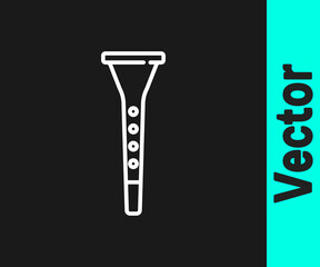 White line Clarinet icon isolated on black background. Musical instrument. Vector.