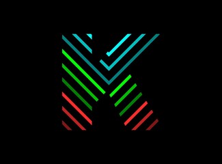K letter font logo with rgb color. Dynamic split red, green, blue color on black background. For social media,design elements, creative poster, brand label and more