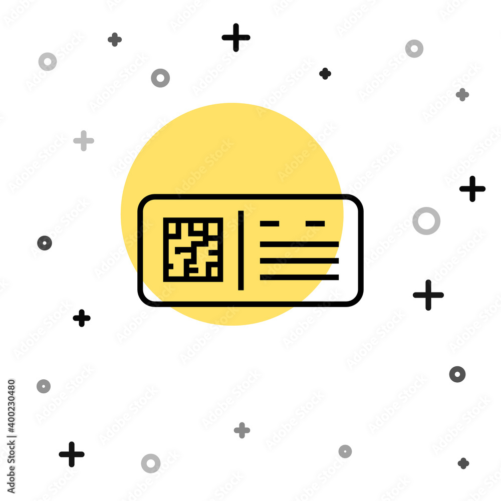 Poster black line qr code ticket train icon isolated on white background. random dynamic shapes. vector.