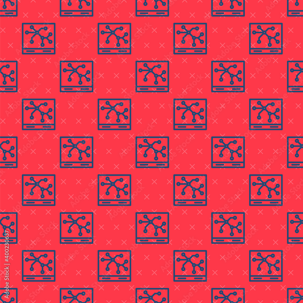 Poster blue line railway map icon isolated seamless pattern on red background. vector.