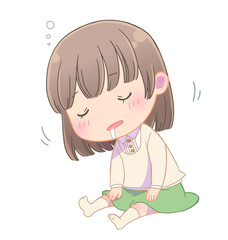 居眠りしている女の子(主線色付き)