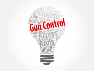 Gun Control light bulb word cloud collage, concept background