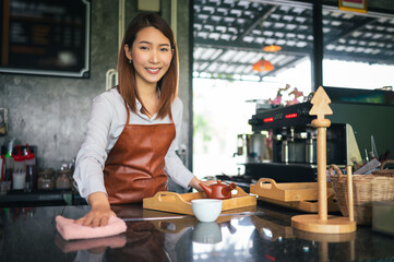 Startup new business, Business owner concept. Portrait of Asian young woman working in coffee shop