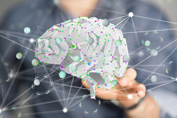 Human brain activity with plexus lines.. External cerebral connections in the frontal lobe.