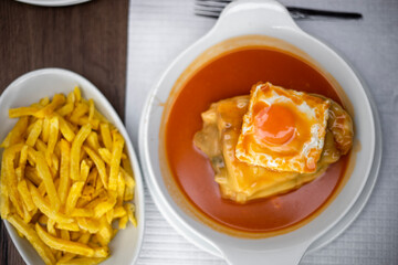 Famous traditional food from Porto called francesinha, Portugal