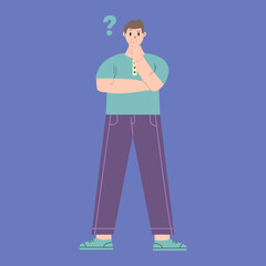 Illustration vector graphic of man cartoon character with confused pose in flat design. Business concept. Blue background. Perfect for business promotion, management, marketing.
