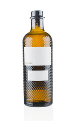 Olive oil bottle close up isolated on white background