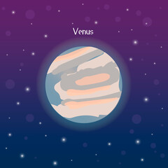 Vector illustration of the planet Venus on the background of space. Astronomical collection.