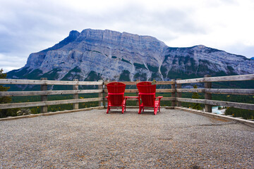 red chairs in the mountains