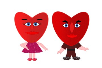 Little hearts, a girl and a guy, illustrations for paper decoration, textiles, dishes for a gift