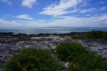 View of the reef barrier around the island of Bora Bora atoll in French Polynesia on the South Pacific Ocean side