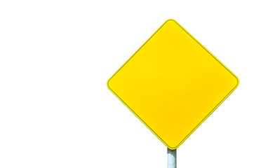 Yellow road sign on a white background. The yellow background on the signs installed at the sites of road works means that these signs are temporary. Warning road signs in territory or protected area