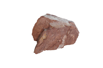 A big red arkosic sandstone rock isolated on white background. sandstone sedimentary rocks. Stone for outdoor garden decoration.