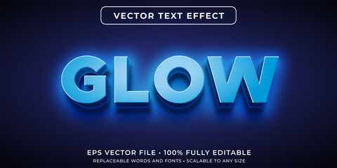 Editable text effect in glowing neon blue style - obrazy, fototapety, plakaty