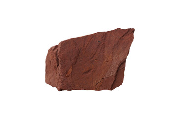 A piece raw specimen of red shale rock isolated on a white background.