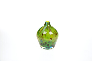 decorative colored glass vase on white background isolated