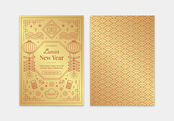 Chinese Lunar New Year Card Layout with Lucky Symbol Lantern Firecracker