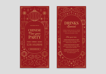 Chinese Lunar New Year Menu with Lanterns and Cloud