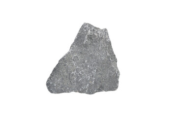 A piece raw specimen of gray limestone rock isolated on a white background.