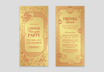 Chinese Lunar New Year Menu with Dragon People Cloud and Lantern