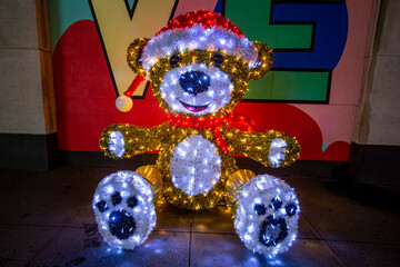 Fifth Ave is decorated with colorful lights for holidays