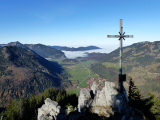 Summit cross Grosser Traithen mountain, Bavaria, Germany