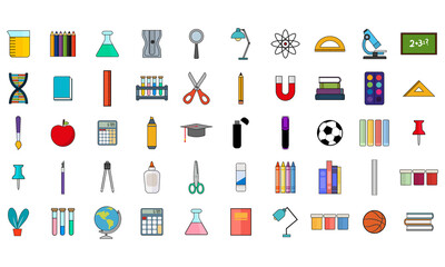 Set group of tools back to school picture icon - Vector