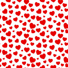 Heart background. Red love symbol on seamless pattern. Vector repeating tiles for romantic valentines day. Also great for wedding wrapping paper or fabric. Eps 10 design.