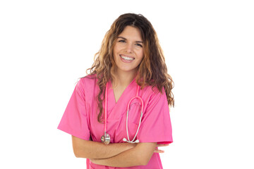 Attractive doctor wearing a pink uniform