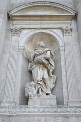 Statue of Saint Jerome Eusebius Sophronius Hieronymus. Church Chiesa del Santissimo Redentore, English: Church of the Most Holy Redeemer, Giudecca, Venice. 16th-century. Translator  Bible into Latin