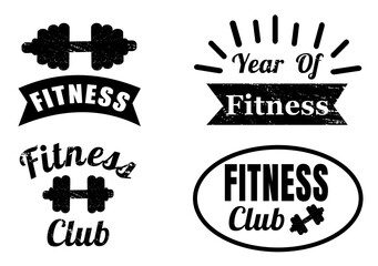 Collection of fitness labels with barbells