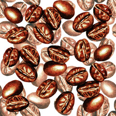 Seamless pattern. Coffee beans. Watercolor (6)