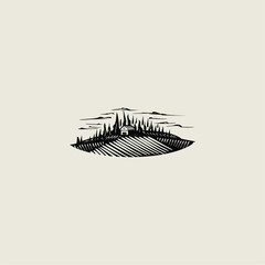silhouette vector of farmland landscape