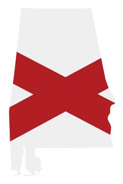 flag and silhouette of the state of Alabama vector